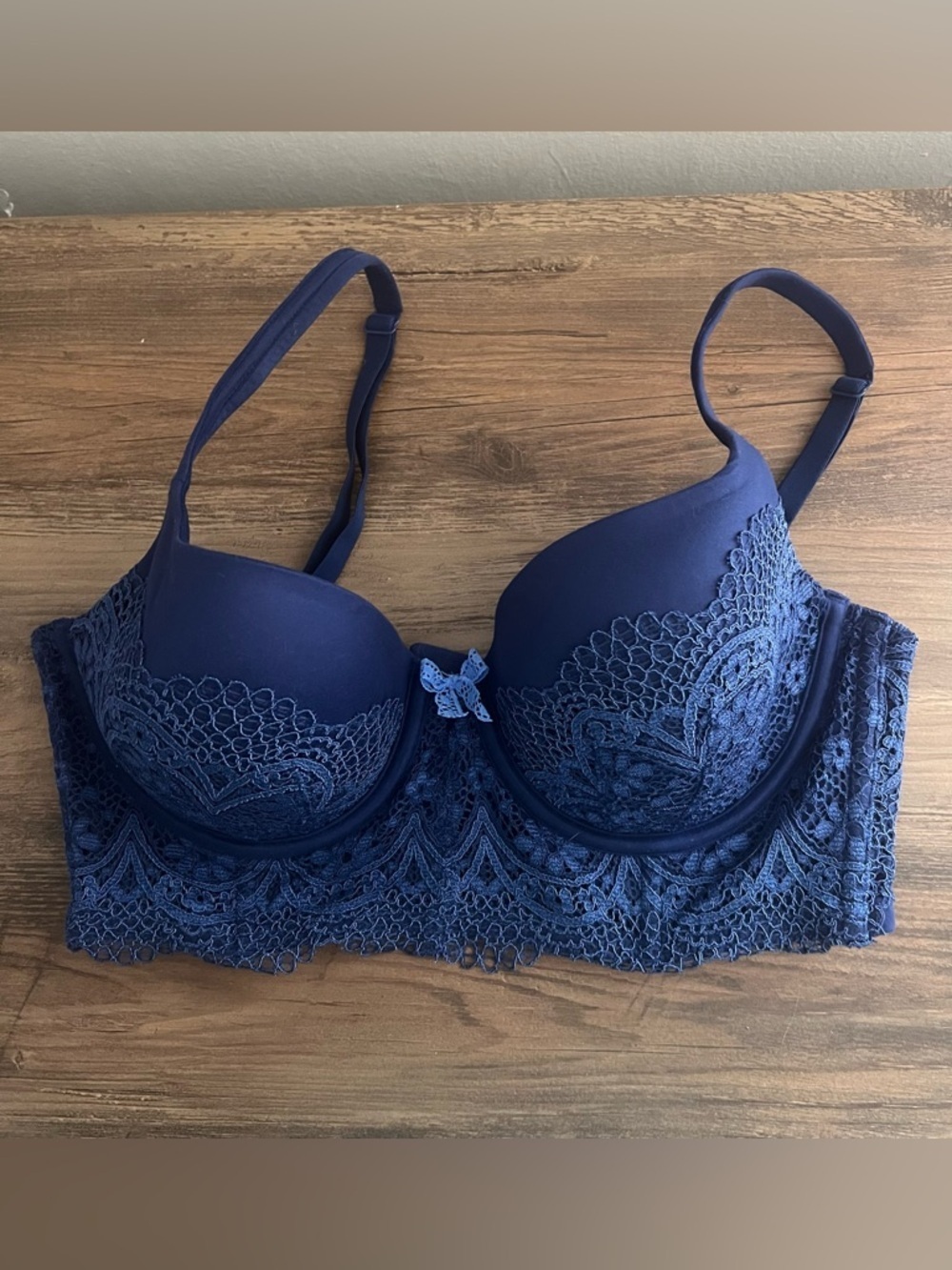 Victoria’s Secret Body Lined Demi Blue Lace Bra Size 34D